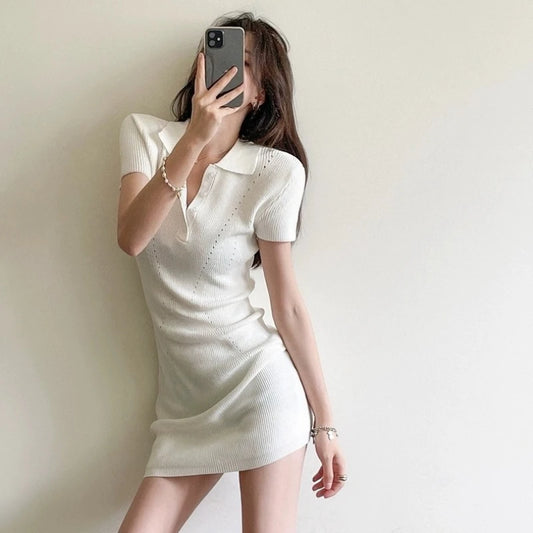 Breathable Knit Dress Short Sleeve Summer Everyday Wear Lightweight