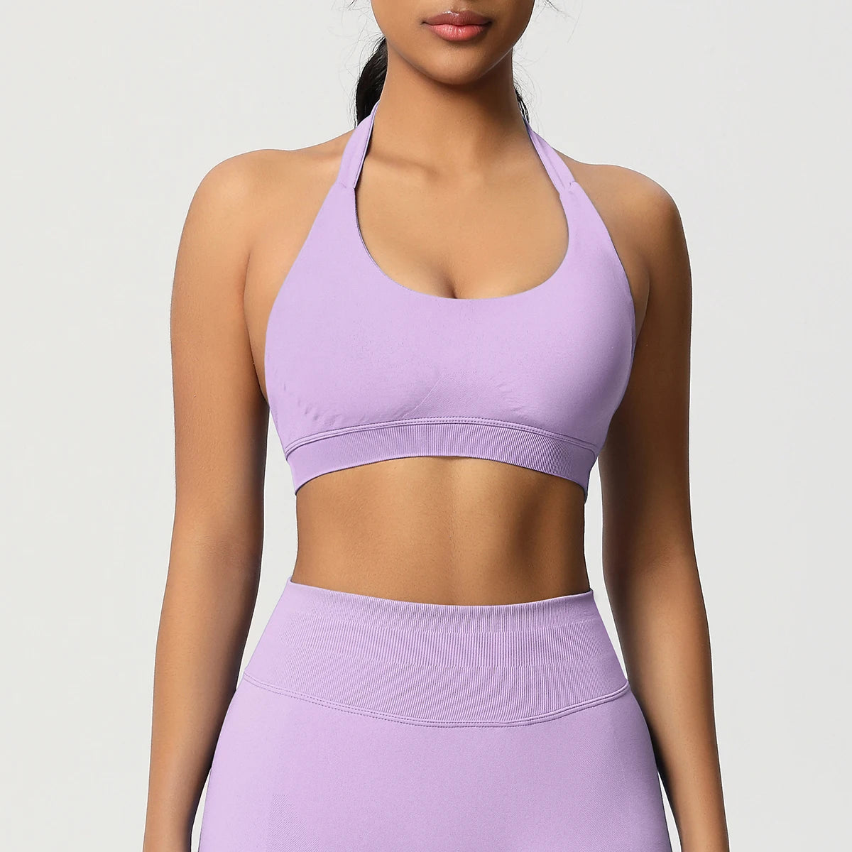 Women’s Seamless Halter Backless Push-Up Sports Bra Cotton-Poly For Gym Running