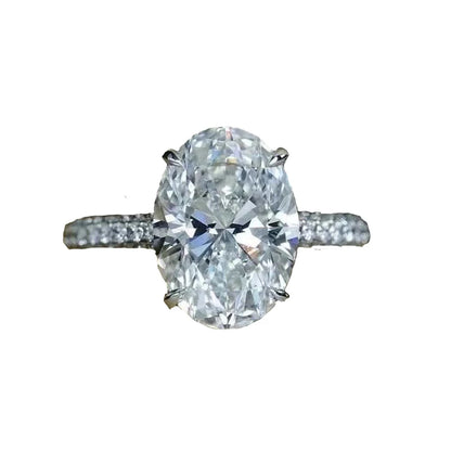 Oval Ring Sterling Silver Lab Diamond Center With Zircon Accents