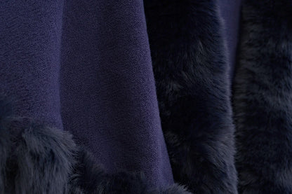 Double Layer Faux Fur Trim Womens Knitted Poncho Shawl Warm Cape Multiple Colors Ideal for Fall and Winter Daily and Formal Wear
