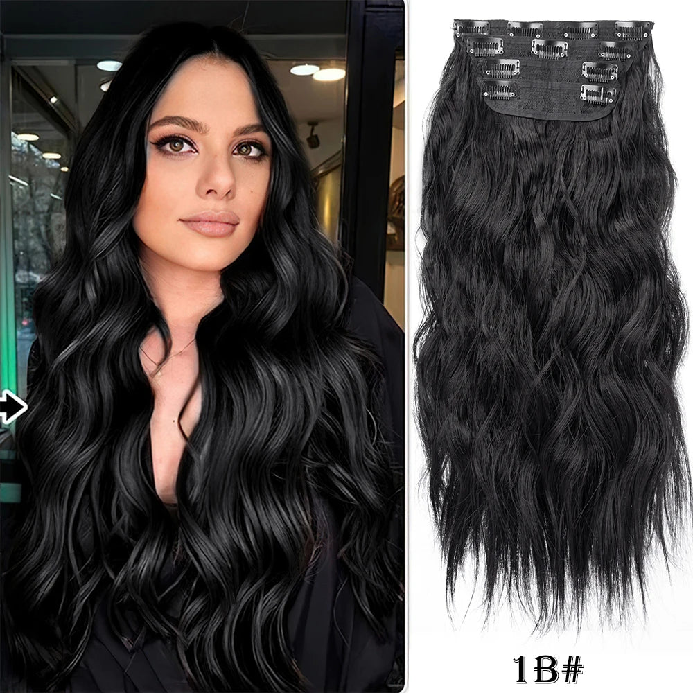 Synthetic Clip In Hair Extensions 11Color Synthetic Clip In Hair Extensions Long Wavy 4Pcs/Set Piece 11 Clip-In Hairpieces