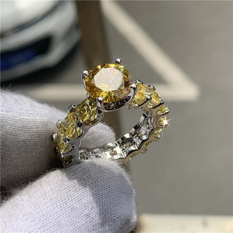 Geometric Engagement Ring With Zircon Centerpiece In Sterling Silver