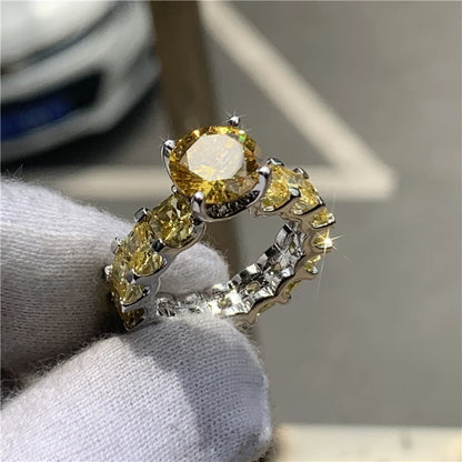 Geometric Engagement Ring With Zircon Centerpiece In Sterling Silver