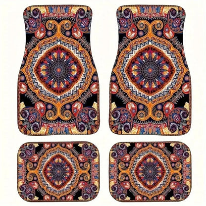 4Pcs Bohemian Car Floor Mats Rubber Back Heavy Duty Persian Carpet Dirty Resistant Car Decoration Car Floor Protector Rugs