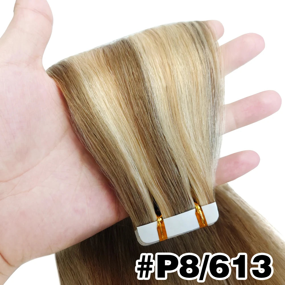 Straight Hair Extensions with Tape In Remy Hair Skin Weft