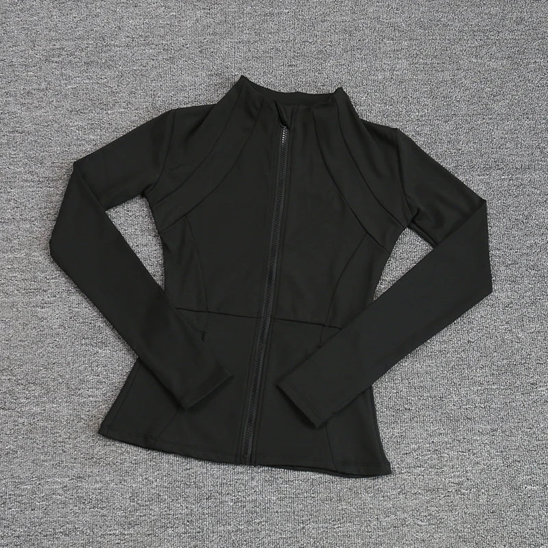 Luxe Yoga fitted Coat Women's Slimming Long Sleeve Fast Running Thin Pilates Fitness Suit Top Clothing