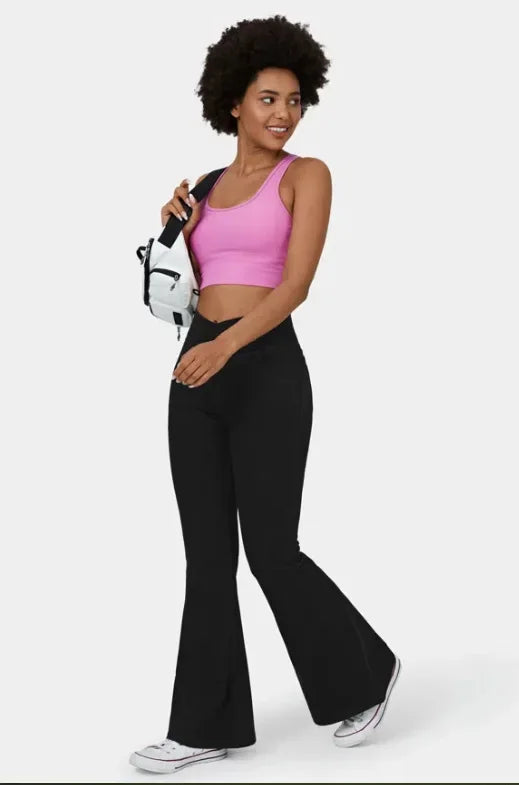 Stretch Pants High Waisted Crossover Flare with Bootcut Silhouette