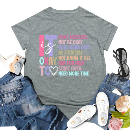 Retro It's Okay To Make Mistakes T-shirt Mental Health Motivational Shirt Special Education Teacher Vintage Short Sleeve T-shirt