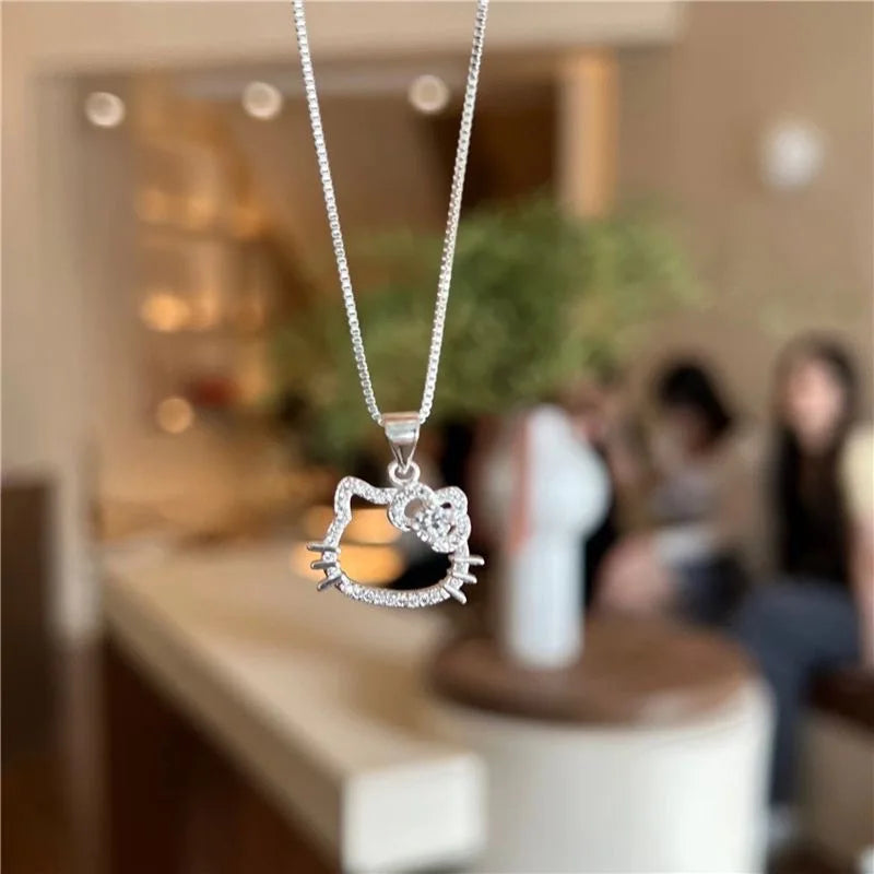 Playful Cartoon Cat Pendant Necklace for Women with Clavicle Chain