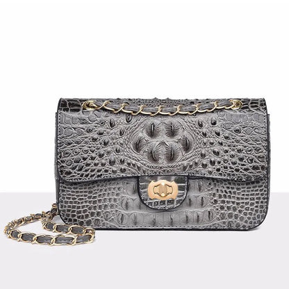 Textured Leather Crossbody Bag With Crocodile Pattern And Durable Build And Everyday Chain Strap