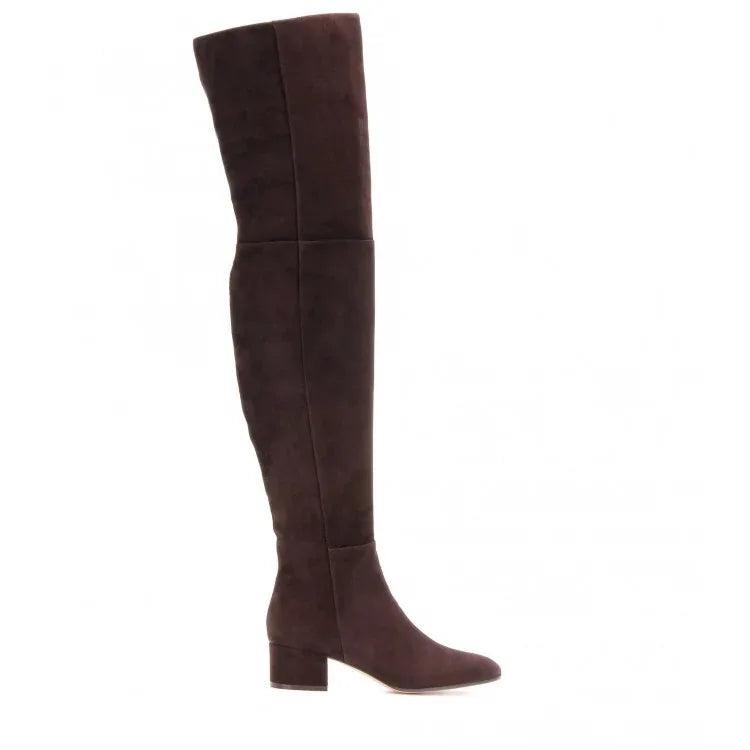 Women's stretch over-the-knee boots with block heel and side zip