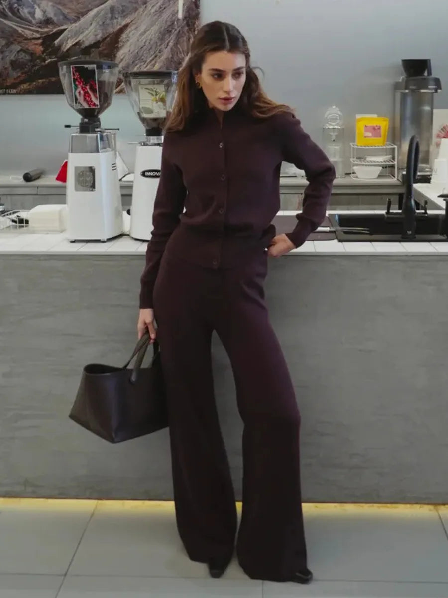 Women’s Knit Cardigan And Pants Set Slim Fit Long Sleeve Winter