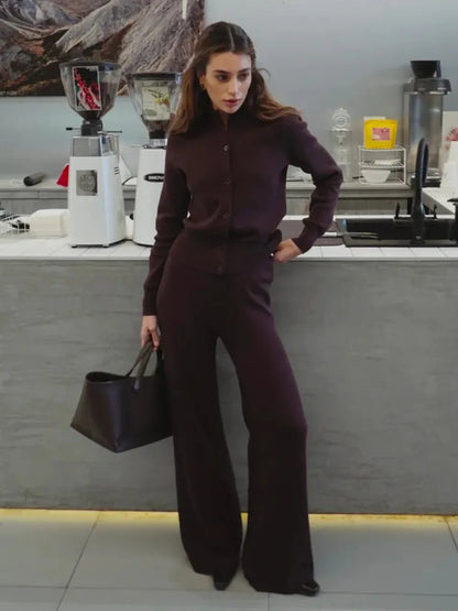 Women’s Knit Cardigan And Pants Set Slim Fit Long Sleeve Winter