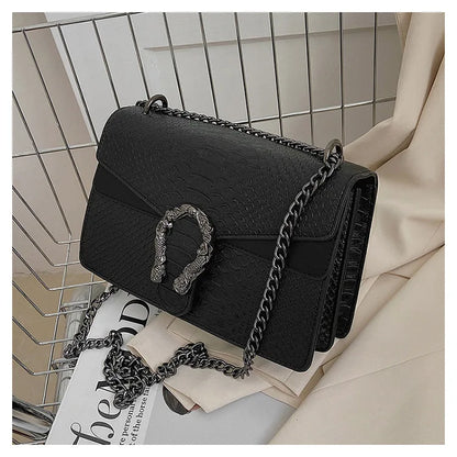Retro Crossbody Bag with Snake Pattern Square Silhouette for Women