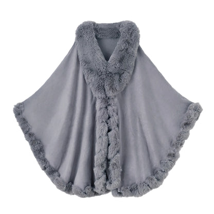Women Faux Fur Neck Winter Poncho Overcoat Cape Thick White Black Warm Shawl Cloak Big Pendulum Cardigan Loose Coat