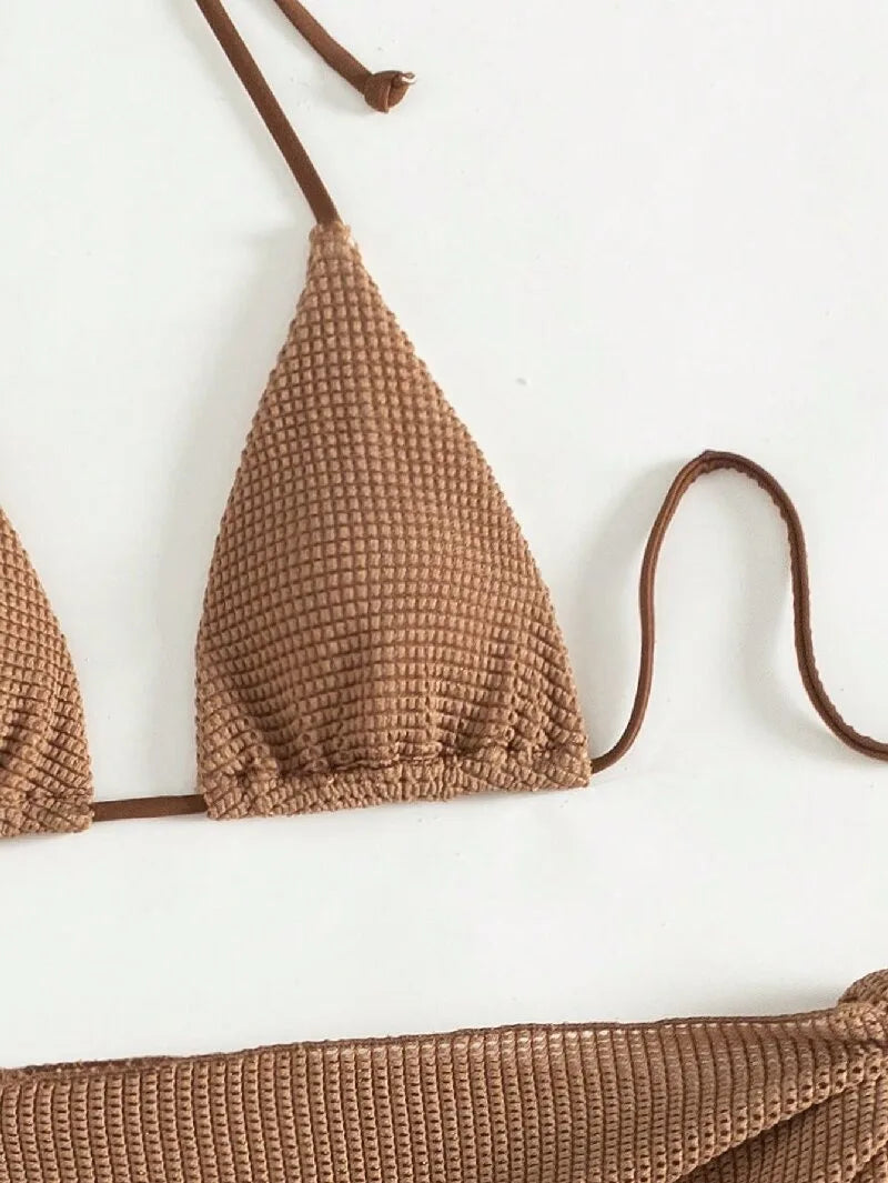Women's Halter Push-Up Three-Piece Bikini Set with Skirt Cover-Up