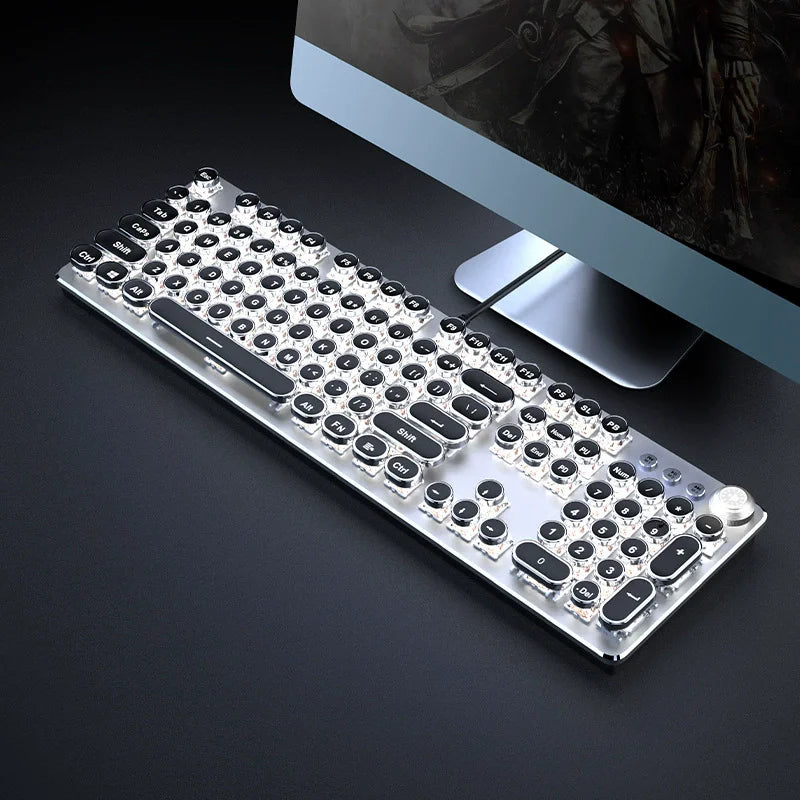 Retro typewriter mechanical gaming keyboard with RGB crystal keycaps