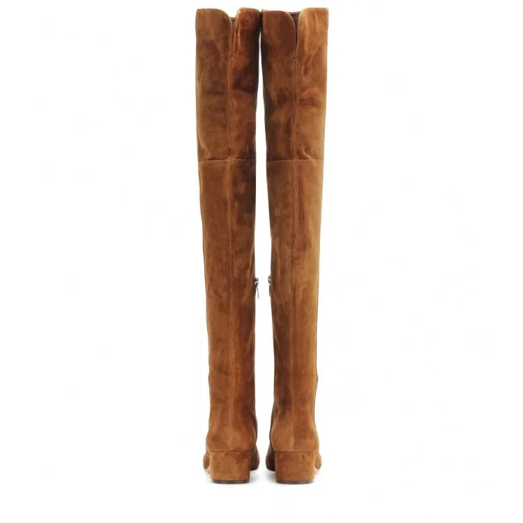 Women's stretch over-the-knee boots with block heel and side zip