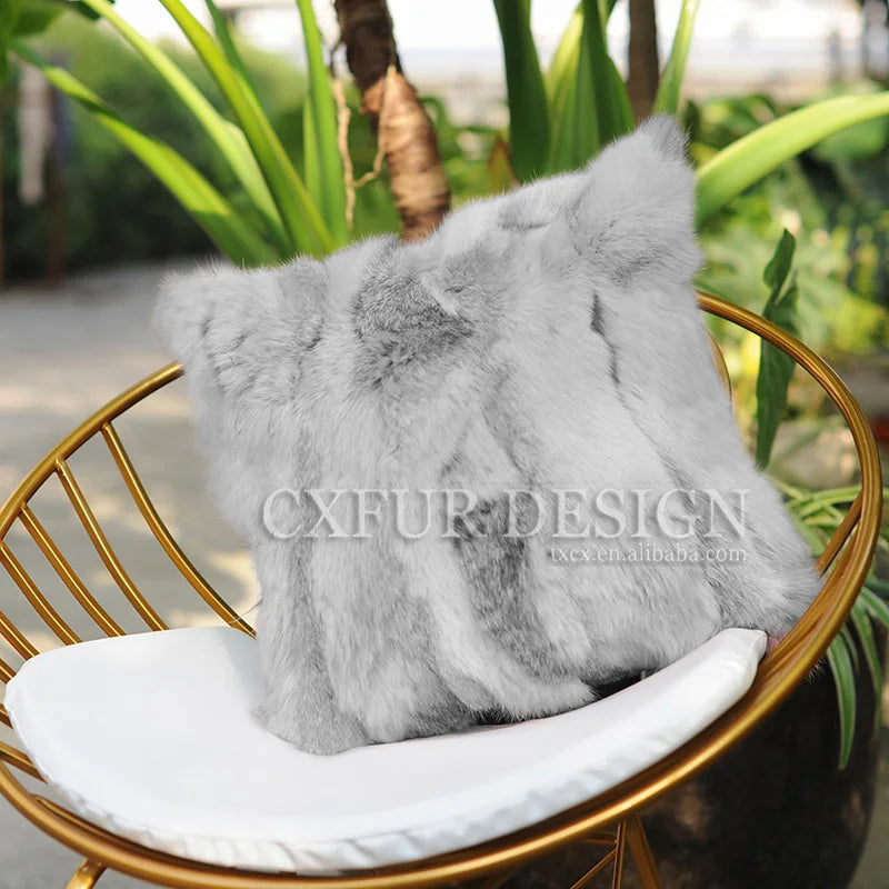 Natural Fur Patchwork Cushion Cover for Sofa, Genuine Rabbit Fur Cushion Cover, Home Decoration