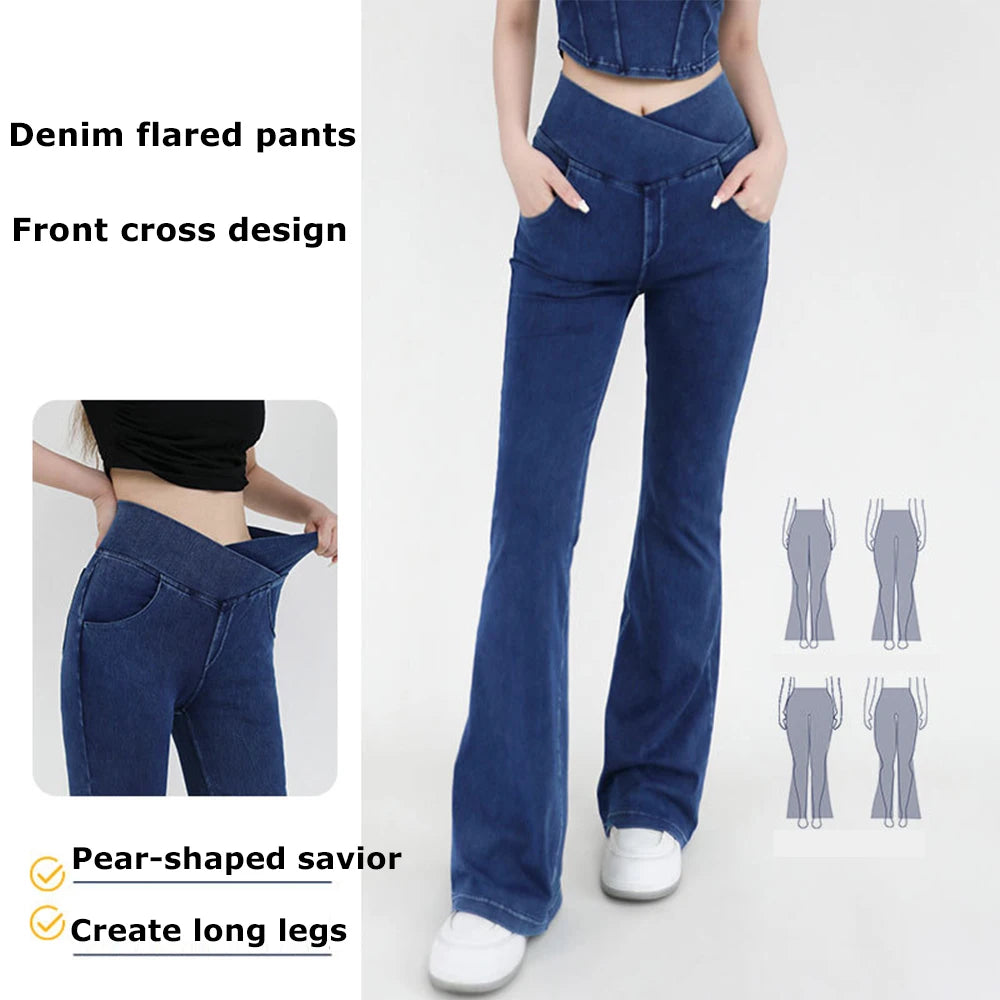 High Waist Denim Bell Bottom Jeans for Women with 4 Way Stretch and Comfortable Fit