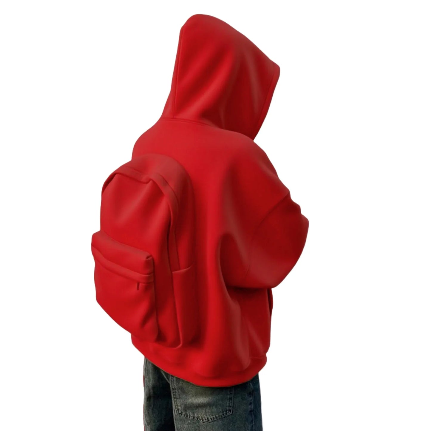 Street Style Backpack Hoodies Men Loose Zip Hooded Sweatshirt Attached Bags and Pockets Y2K Style Integrated School Bag Hoodie