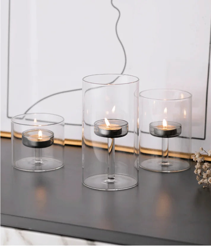 Glass candle holder for block candles and table decor