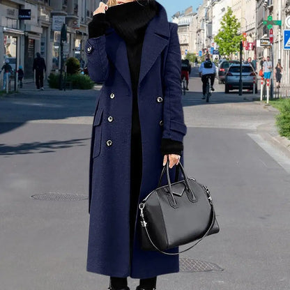 Women's double-breasted longline wool-blend overcoat