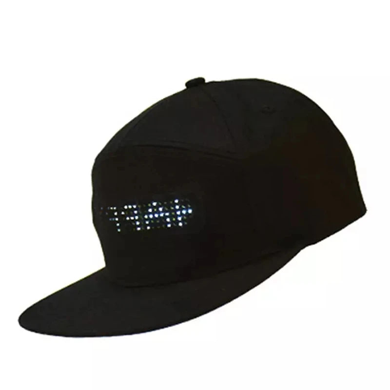 LED message display baseball cap with customizable text