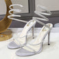 Women Luxury Crystal Diamond Snake Ankle Strap Heels