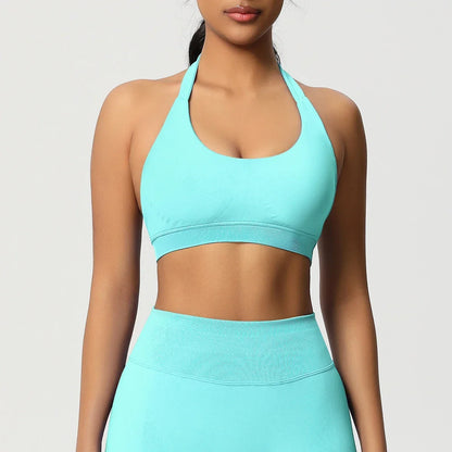 Women’s Seamless Halter Backless Push-Up Sports Bra Cotton-Poly For Gym Running
