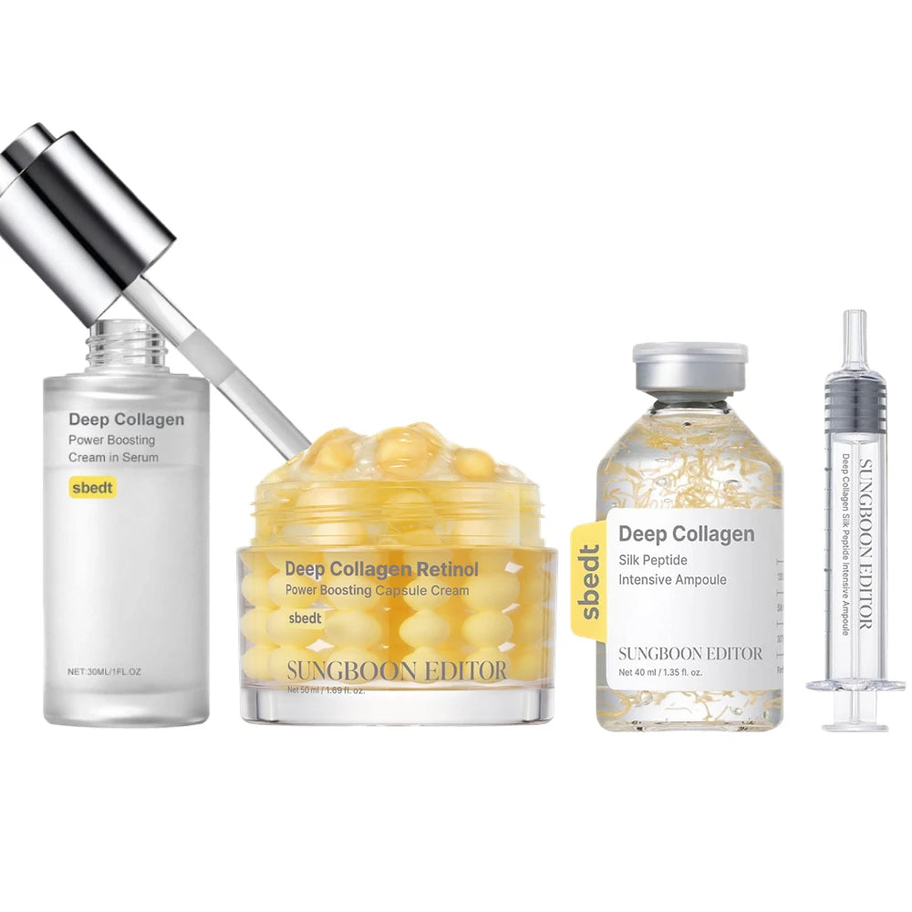 Korean Skincare Kit Featuring Deep Collagen Silk Peptide Ampoule And Power Boosting Cream In Serum For Brightening