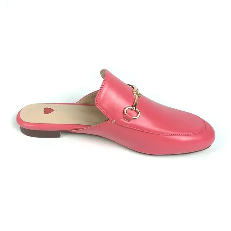 Polished Flat Mule Slippers for Women with Chain Detail
