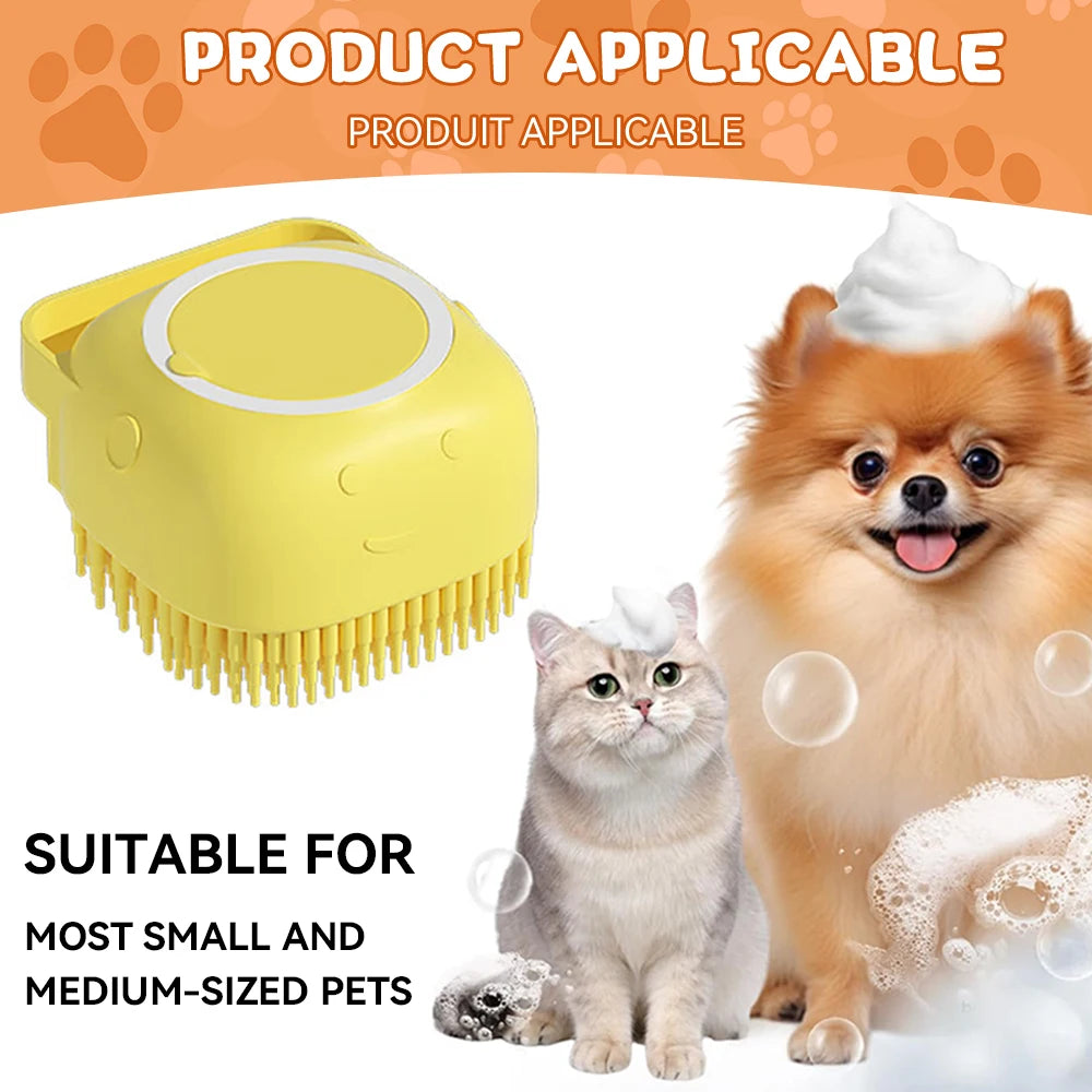 Pet Bath Brush With Soft Silicone Bristles And Dispenser For Dogs And Cats