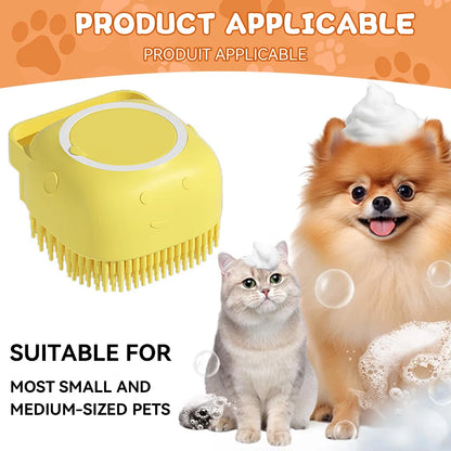 Pet Bath Brush With Soft Silicone Bristles And Dispenser For Dogs And Cats