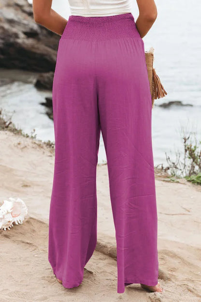 Women's Nylon-Cotton Blend Pants With Drawstring Wide-Leg And Mid Rise Breathable