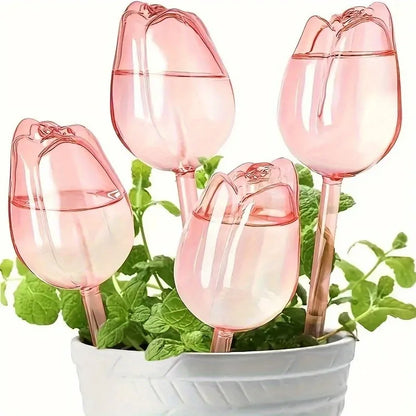 Pink Tulip Plant Watering Balls - Automatic Plant Drippers for Indoor & Outdoor Plants