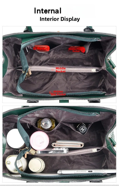 Crocodile-pattern handbag set with shoulder bags