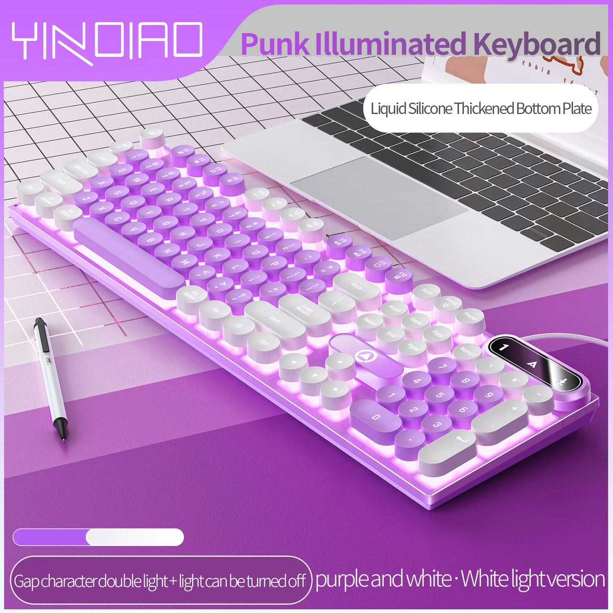 Tech & Electronics mechanical keyboard with round retro LED backlit keys and numeric keypad