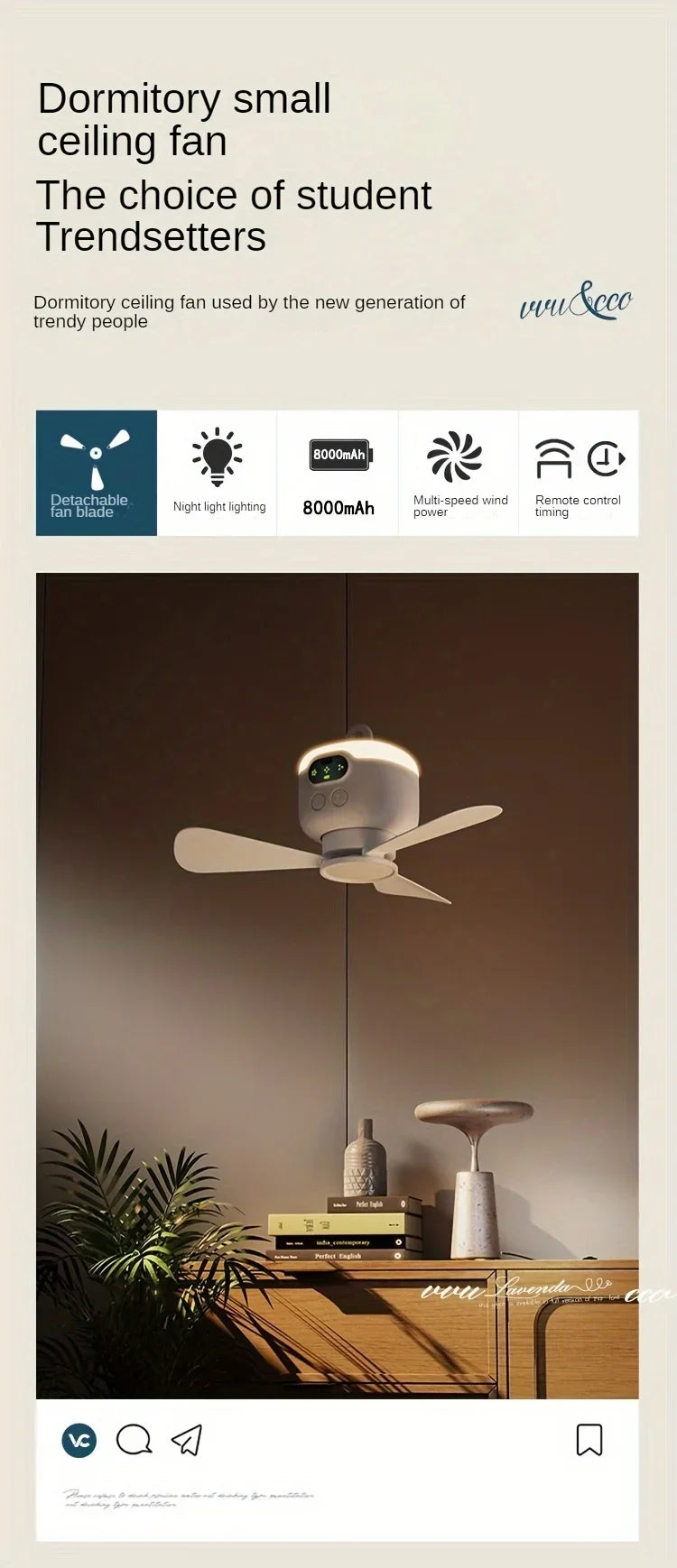 Portable USB Rechargeable Mini Fan With Light For Camping And Dorms