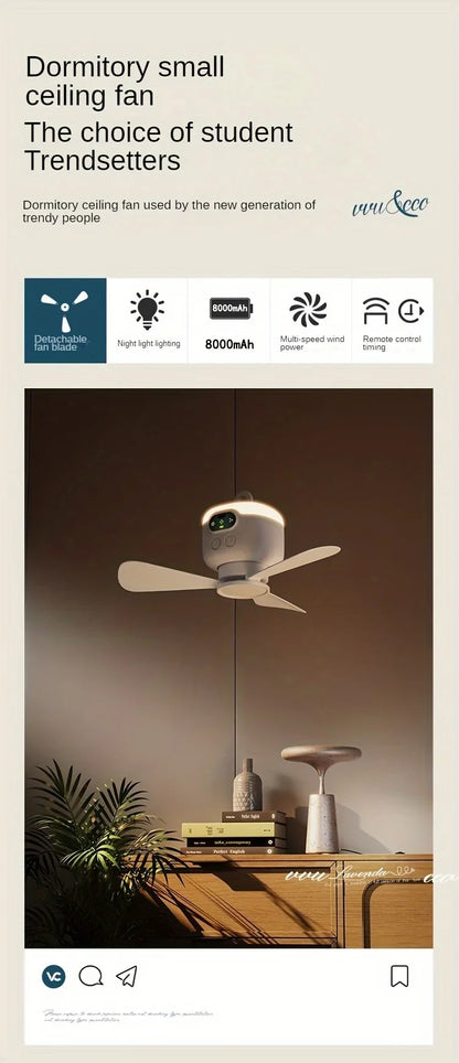 Portable USB Rechargeable Mini Fan With Light For Camping And Dorms