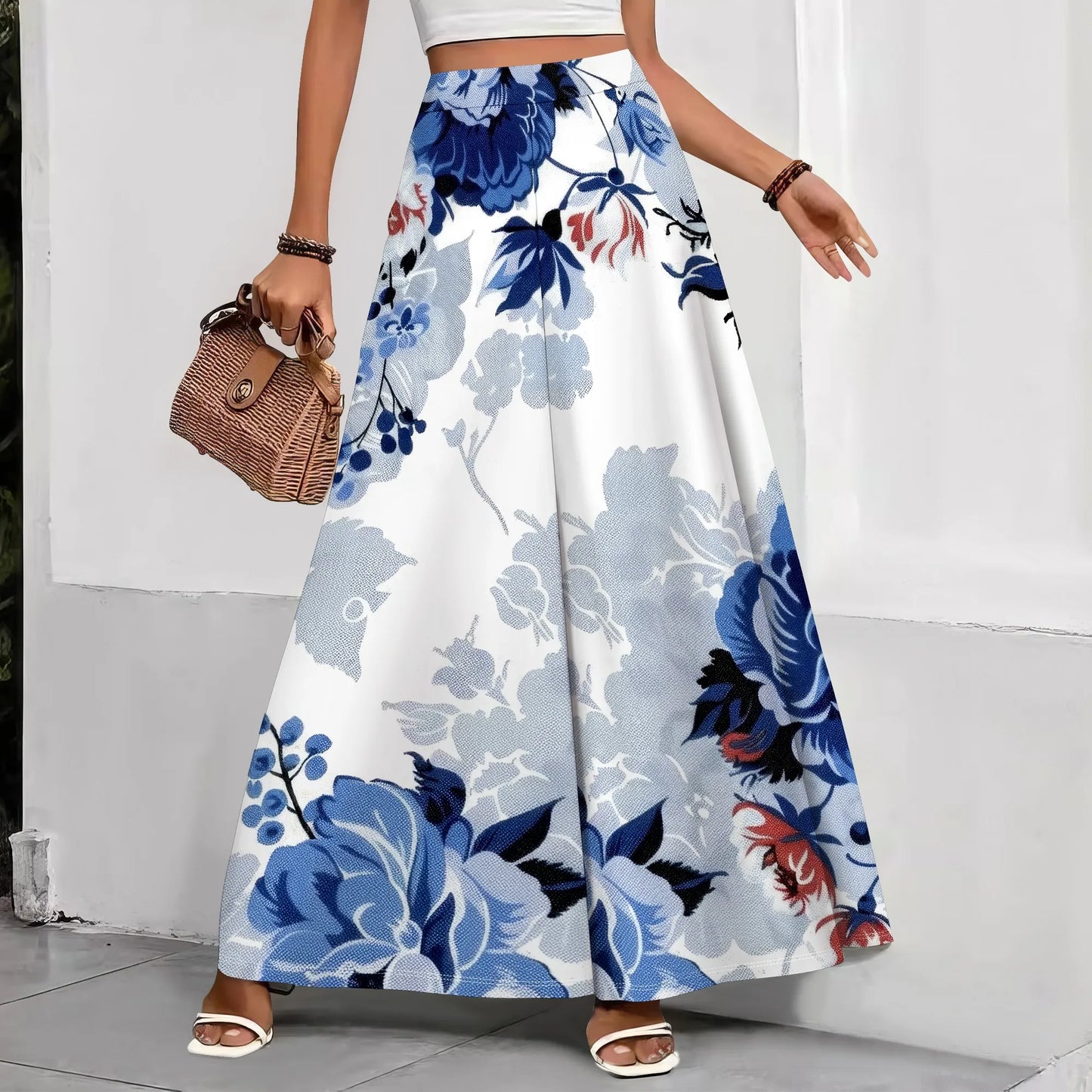 Women's Polyester Palazzo Pants With Pockets And High Waist And Wide Leg Flowing Silhouette