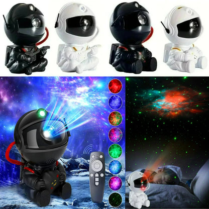 Black and white astronaut LED home decor projects galaxy lights for kids' bedroom ceilings with adjustable brightness.