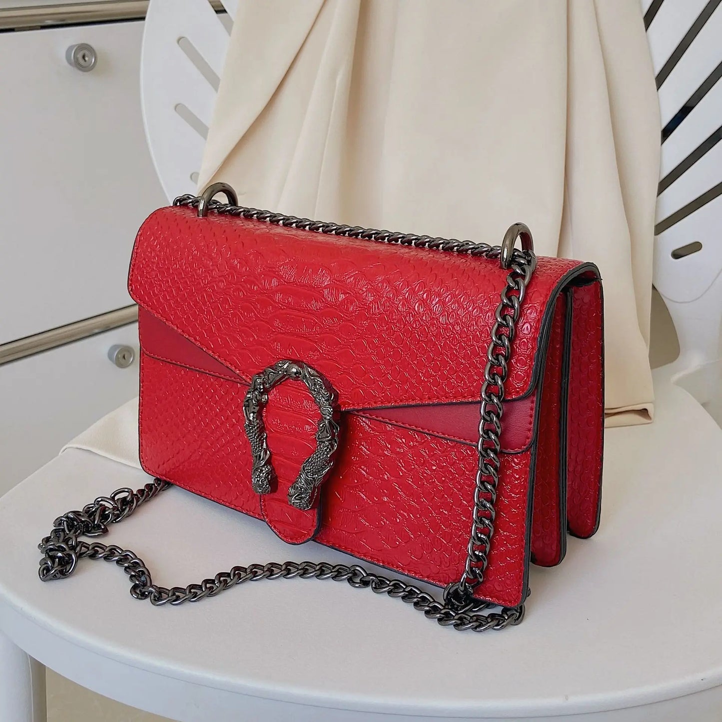 Retro Crossbody Bag with Snake Pattern Square Silhouette for Women