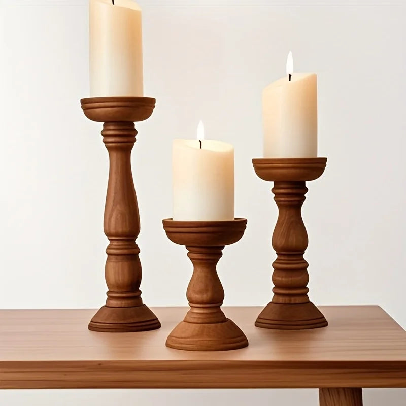 Home decor candle holders trio for table centerpiece made of wood