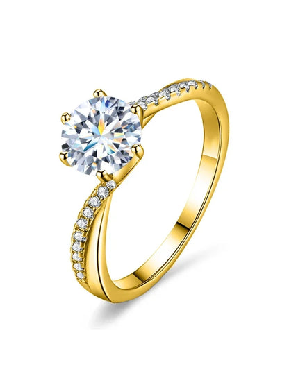 Twisted Ring Moissanite 1ct Centerpiece in Sterling Silver for Everyday Wear with Side Zircon Accents
