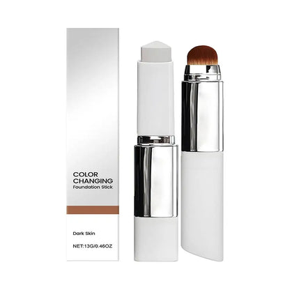 Foundation stick with built-in blending brush and matching product box