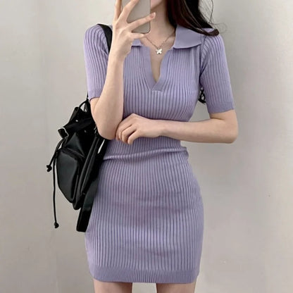 Breathable Dress with V-Neck and Empire Waist Knee Length for Effortless Daytime Style