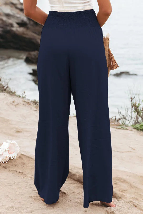 Women's Nylon-Cotton Blend Pants With Drawstring Wide-Leg And Mid Rise Breathable