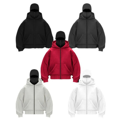 Unisex Cotton Fleece Hooded Zip Up Sweatshirt With Plain Design And Front Pouch Pocket
