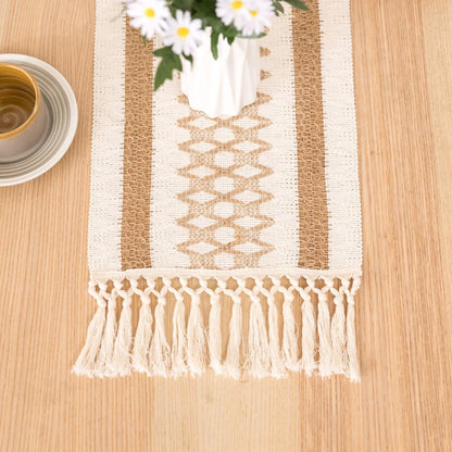 Rustic Burlap Table Runner with Crochet Lace Edge for Farmhouse Dining